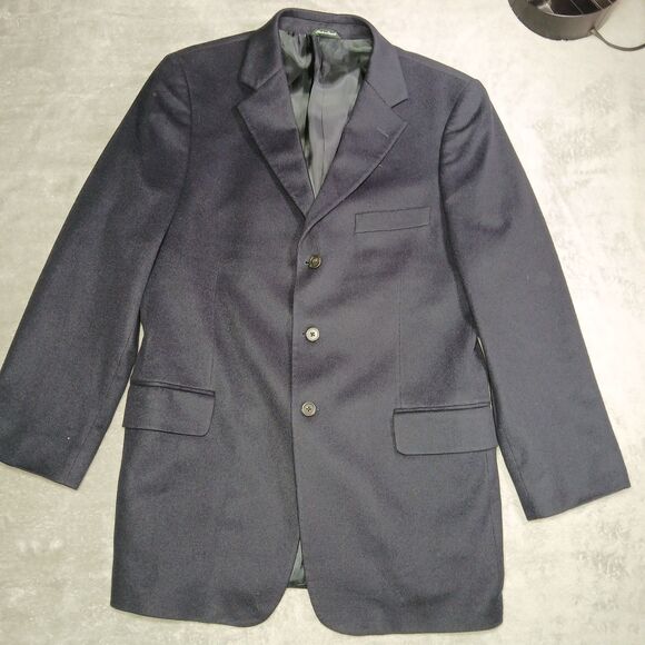 Vintage J Crew Mens 44L Cashmere Blazer Navy Blue Sport Coat Canada Made Tall 44